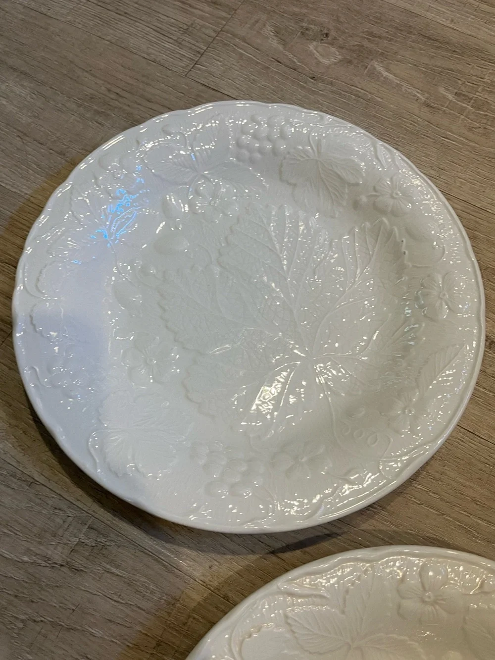 Burleigh Davenport dinner plates, White Embossed Leaf Pattern set of 2